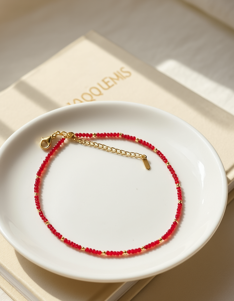 Red Beaded Minimal Necklace