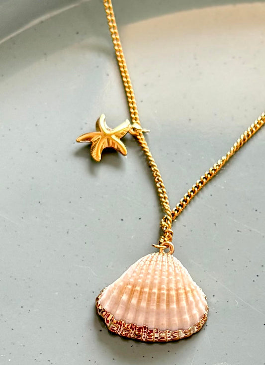 Gold Seashell & Starfish Necklace