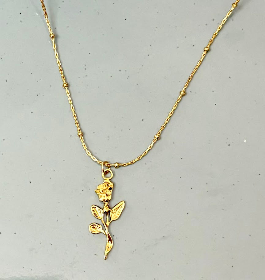 Gold Rose Charm Necklace