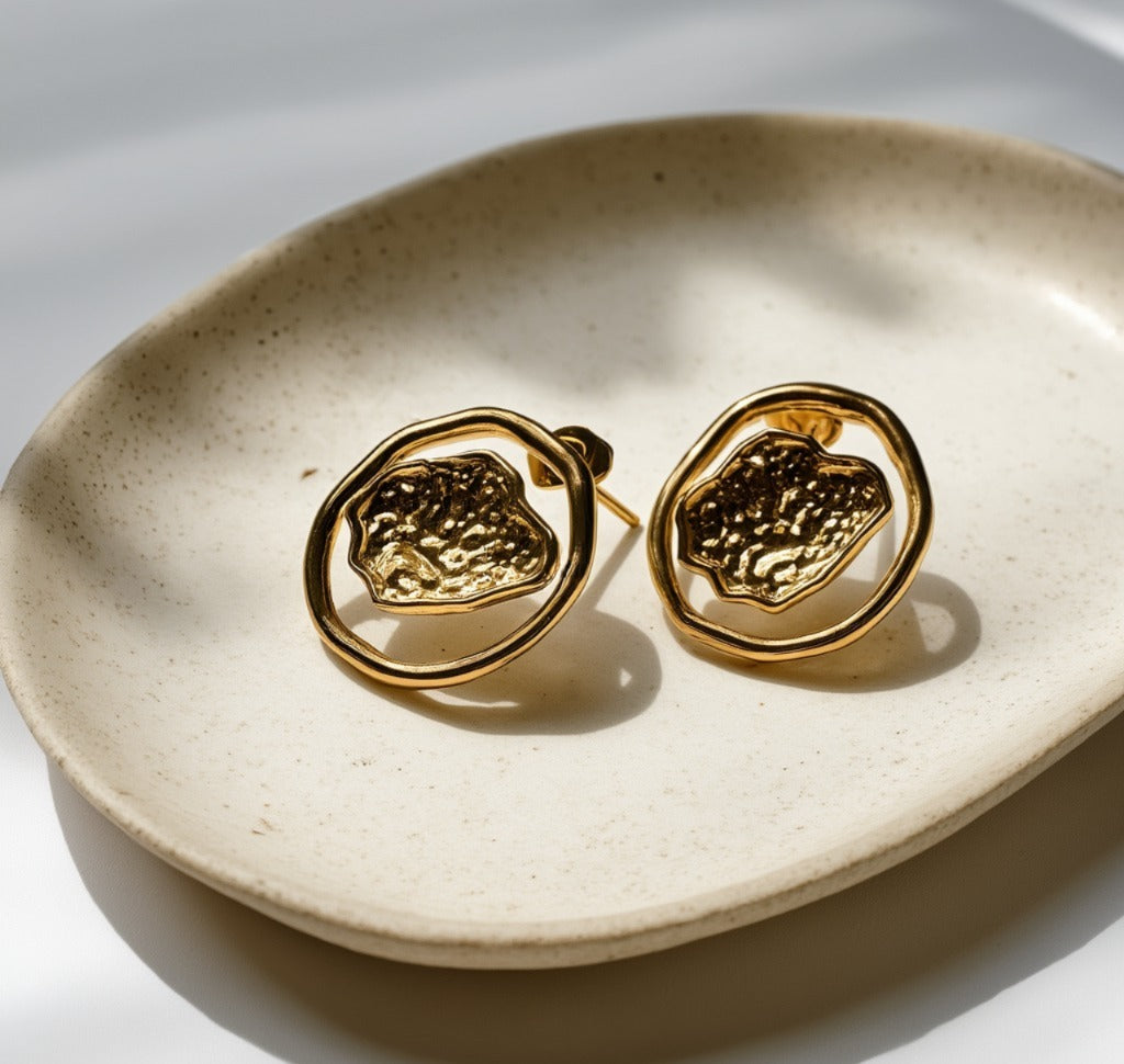 Distorted Oval Gold Earrings