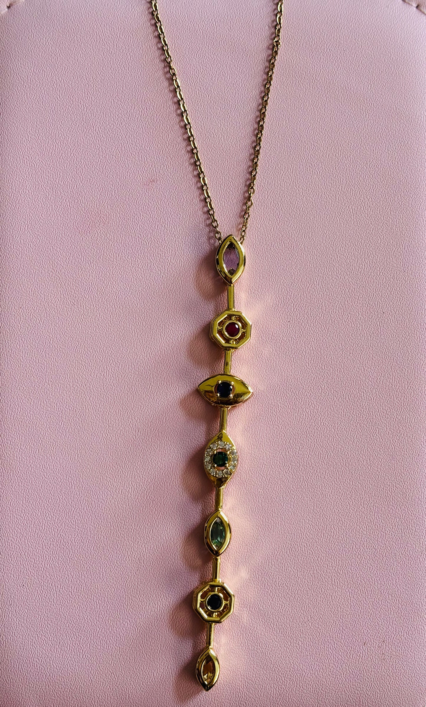 Multi-Stone Vertical Evil Eye Protection Necklace