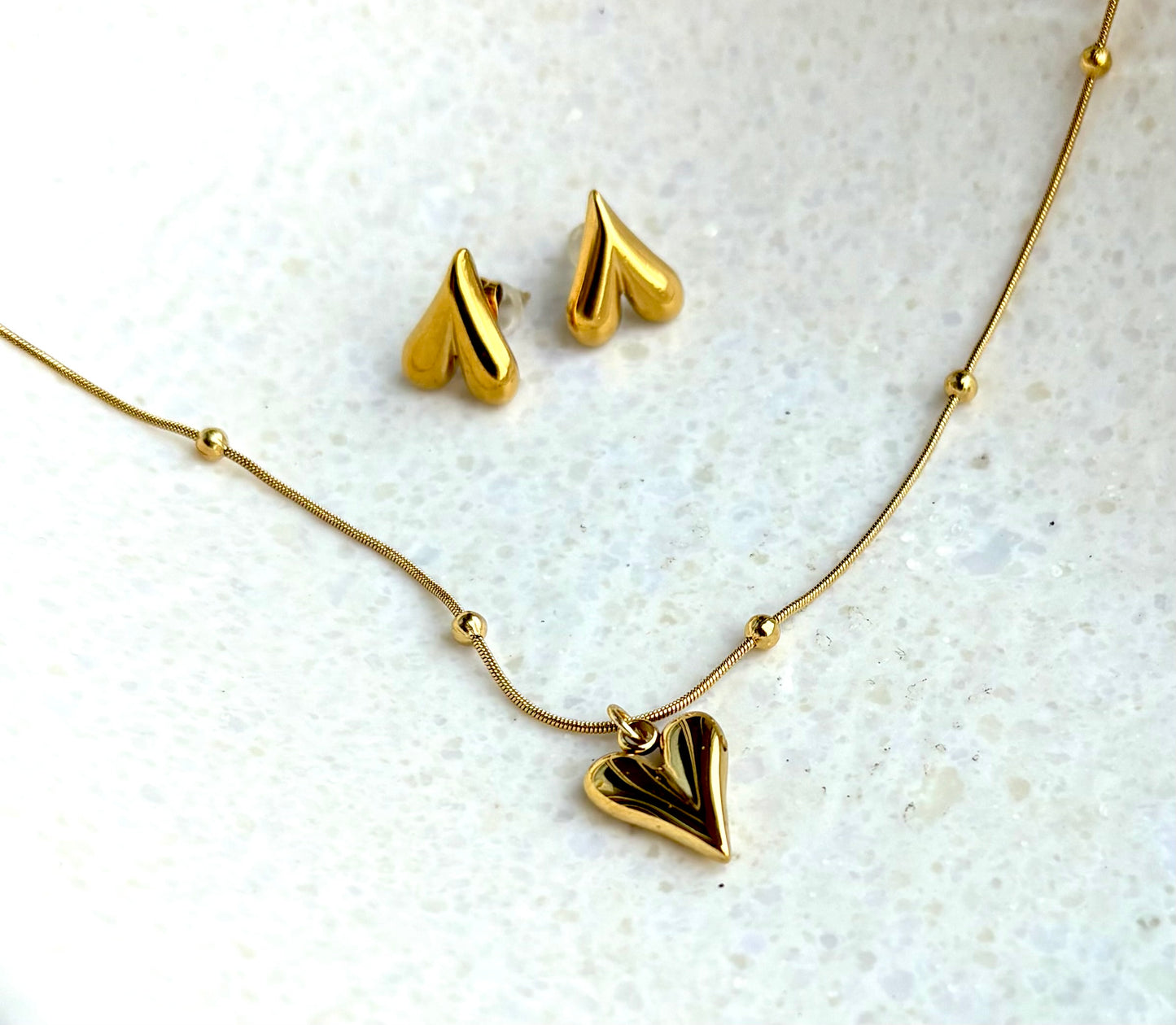 Gold Puffy Heart Pendant Necklace
