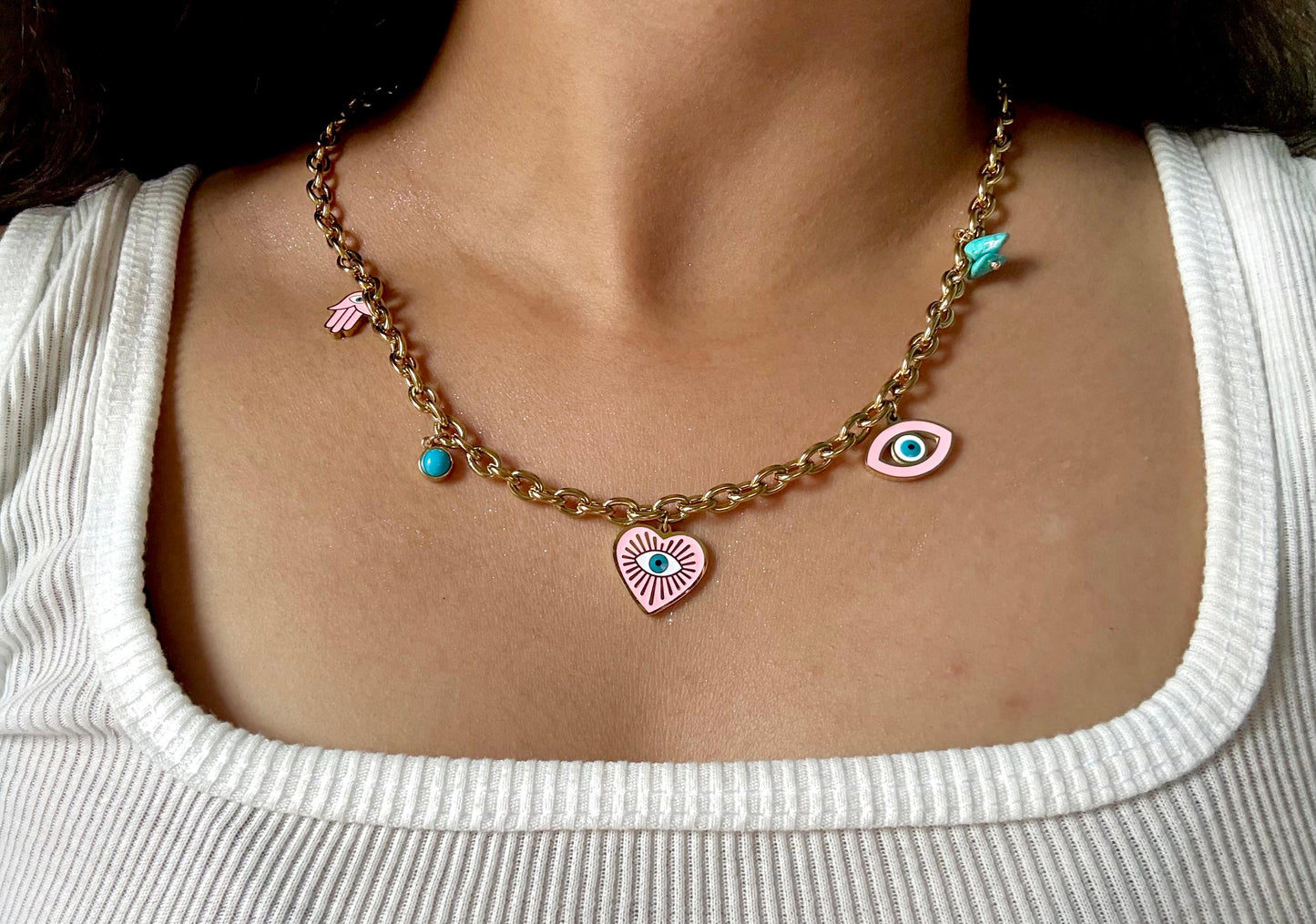 Pink Evil Eye Charm Necklace