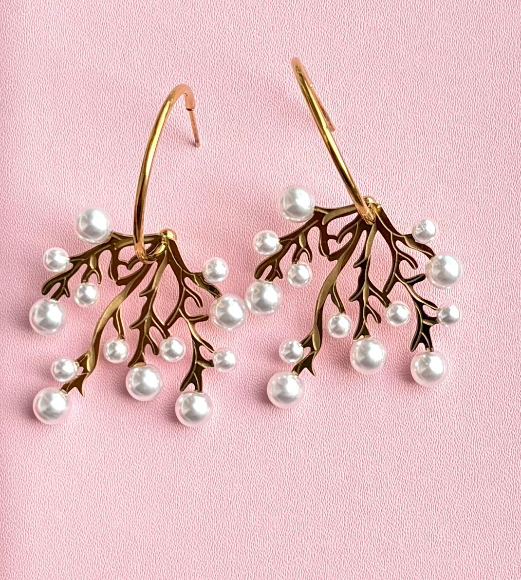 Pearl Branch Hoop Earrings
