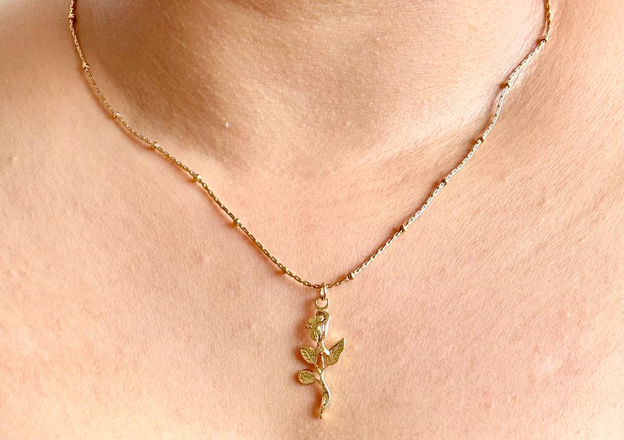 Gold Rose Charm Necklace
