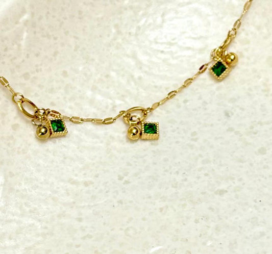 Emerald Green Charm Gold Chain Bracelet