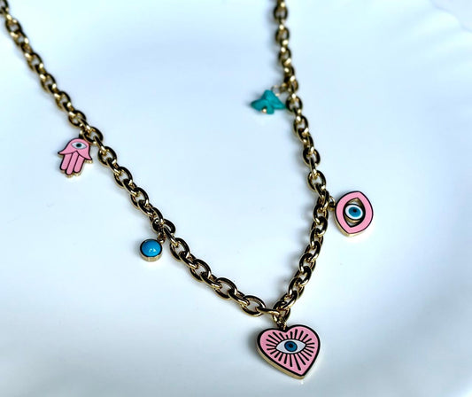 Pink Evil Eye Charm Necklace