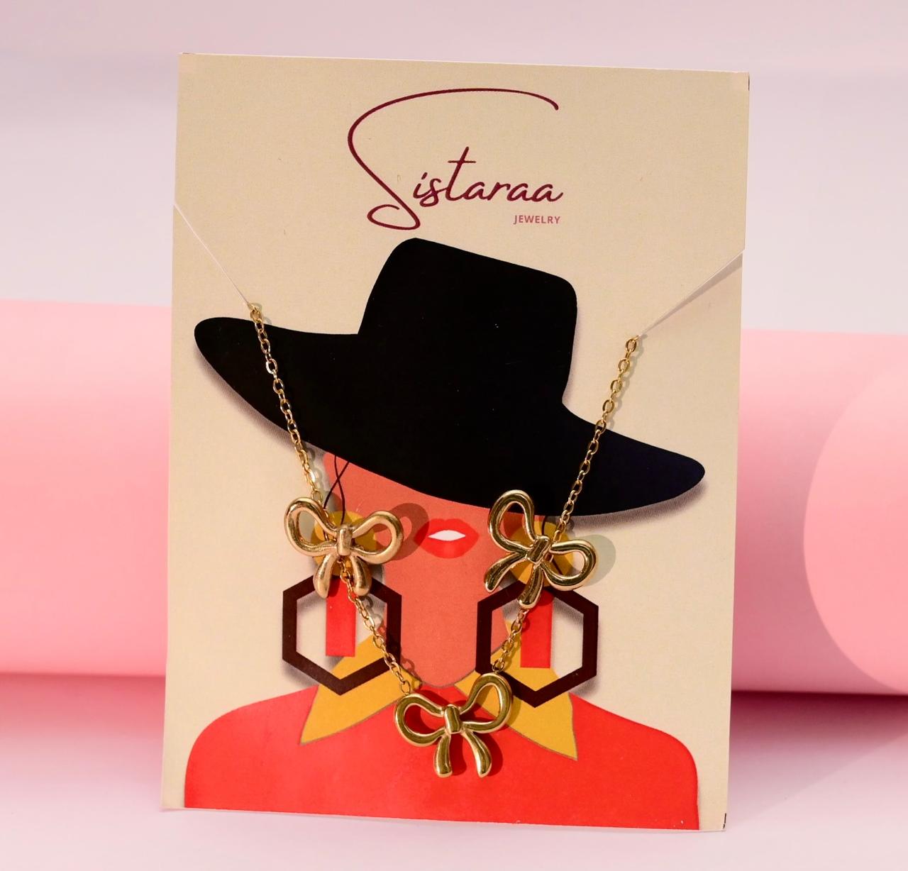 Gold Bow Necklace and Earring Set