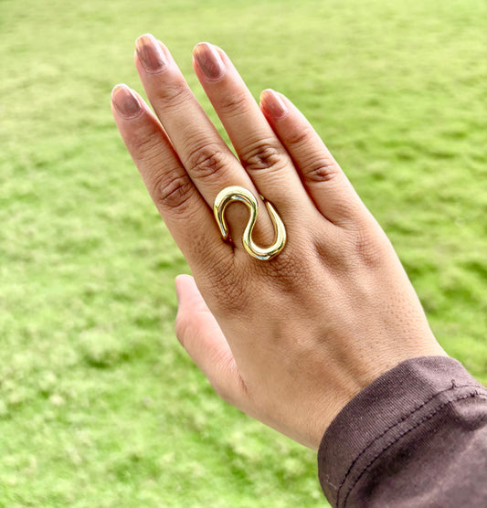Gold Sculptural Wave Ring