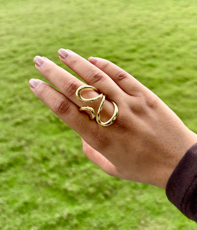 Gold Abstract Flow Statement Ring