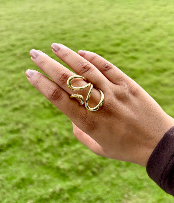 Gold Abstract Flow Statement Ring