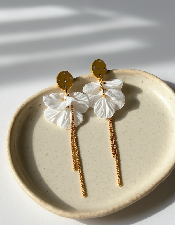 Floral Drop Earrings with Chains