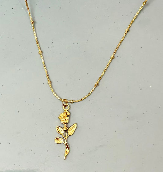 Gold Rose Charm Necklace