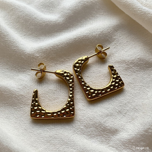 Textured Gold C-Hoops