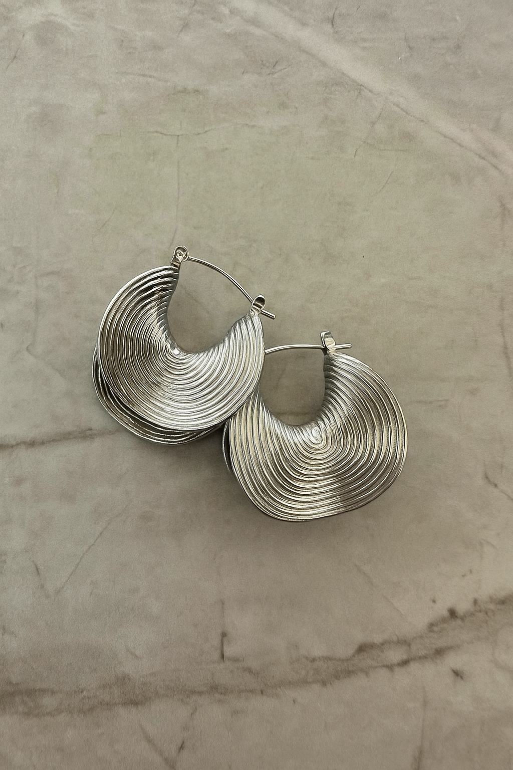 Silver Pleated Hoop Earrings