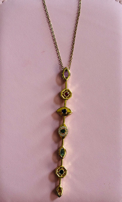 Multi-Stone Vertical Evil Eye Protection Necklace