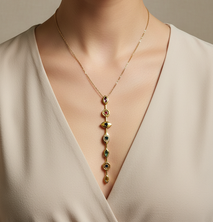 Multi-Stone Vertical Evil Eye Protection Necklace