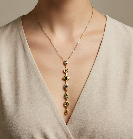 Multi-Stone Vertical Evil Eye Protection Necklace