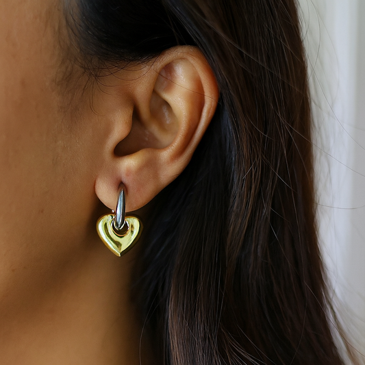 Casual Elegant Heart Shape Dual Tone Drop Earrings