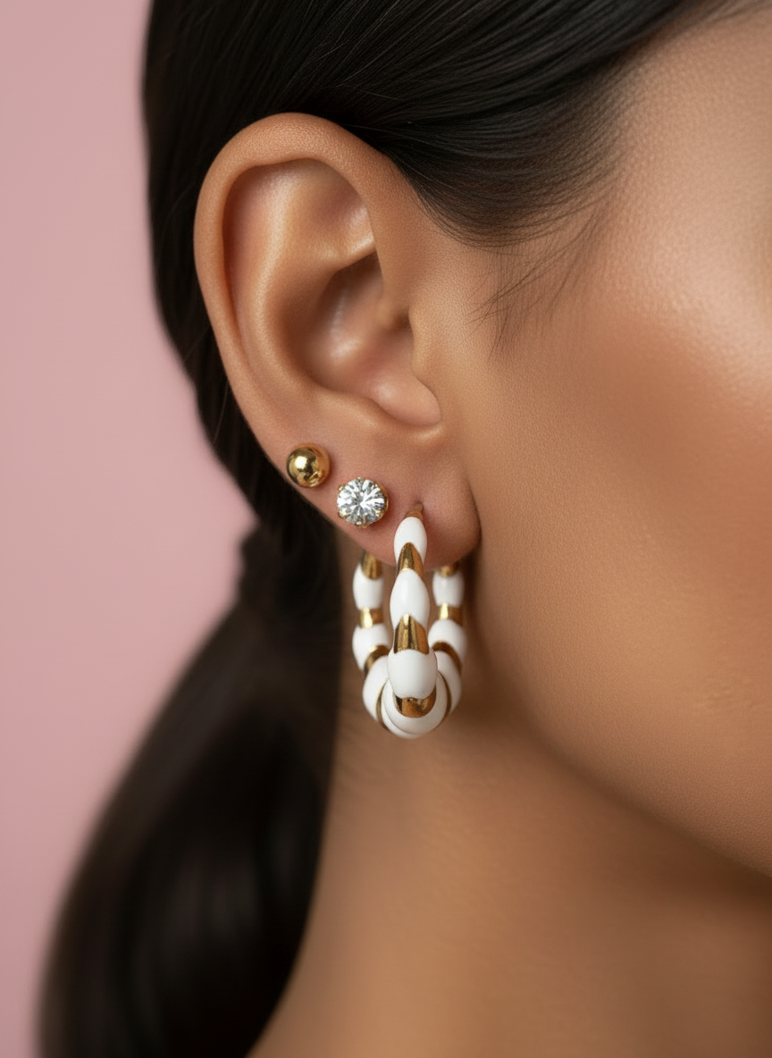 White Earrings Hoop