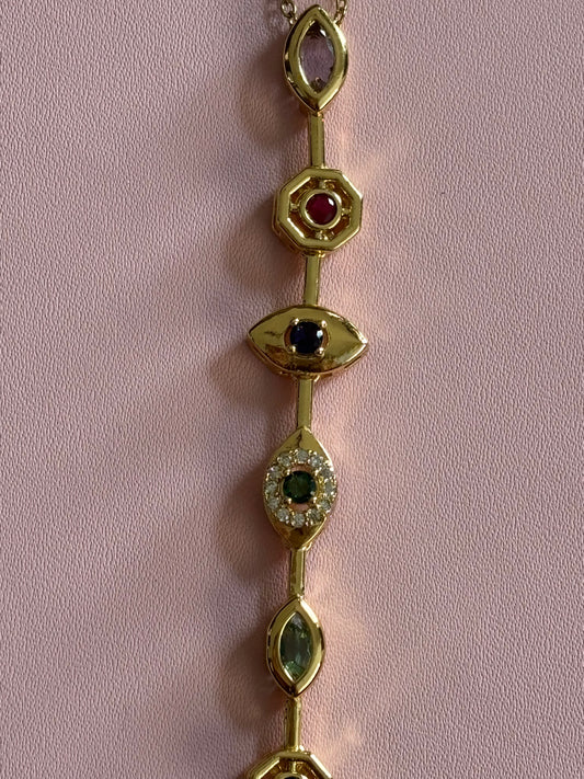 Multi-Stone Vertical Evil Eye Protection Necklace
