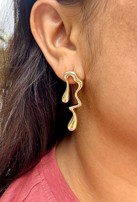 Gold Liquid Drip Abstract Earrings