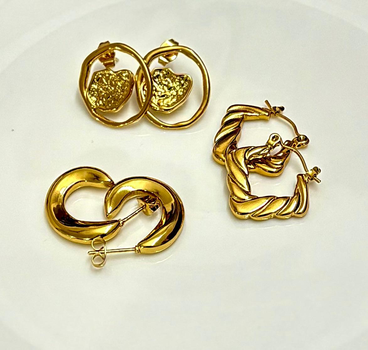 Golden Charm 3 Combo Hoops Earrings
