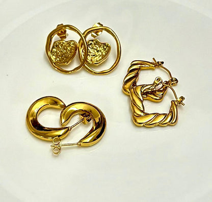 Golden Charm 3 Combo Hoops Earrings