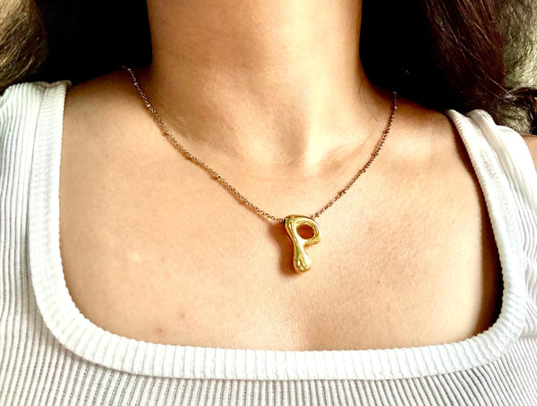 Golden Flow Initial Necklace – P