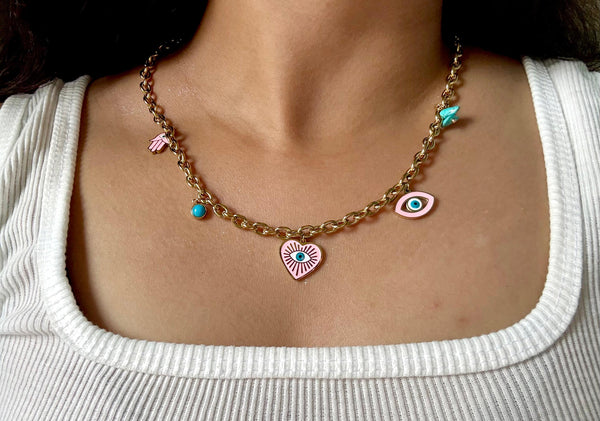 Pink Evil Eye Charm Necklace