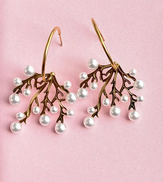 Pearl Branch Hoop Earrings