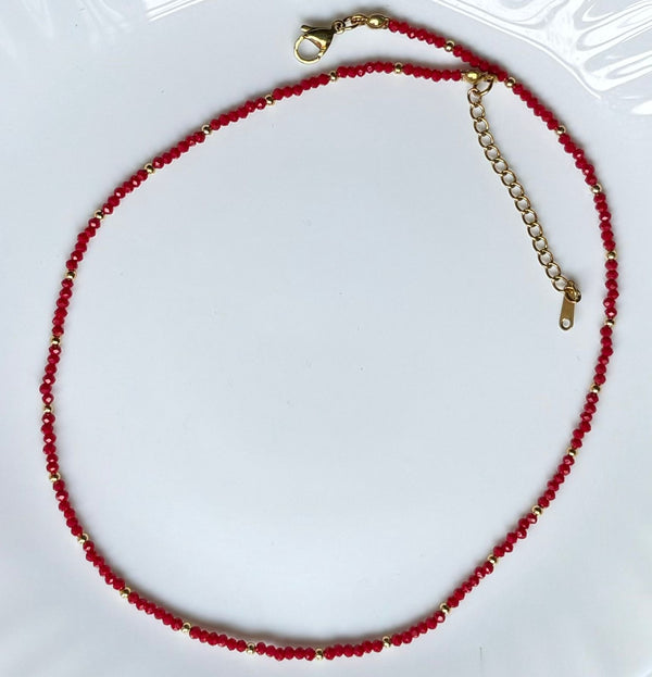 Red Beaded Minimal Necklace