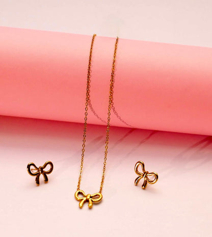 Gold Bow Necklace and Earring Set