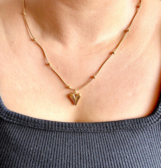 Gold Puffy Heart Pendant Necklace