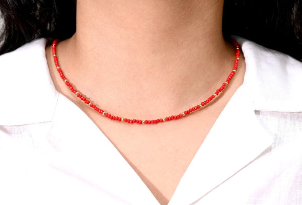 Red Beaded Minimal Necklace