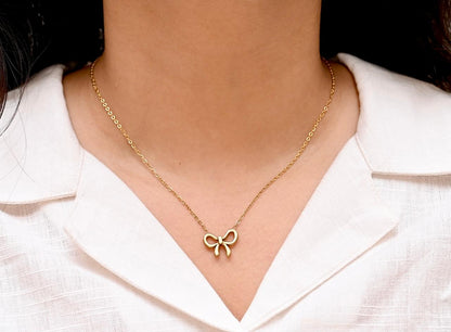 Gold Bow Necklace and Earring Set