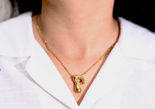 Golden Flow Initial Necklace – P
