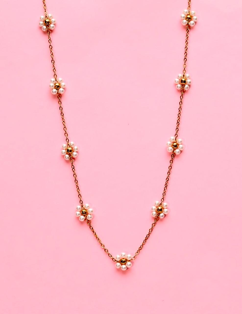 Dainty Gold & White Daisy Flower Beaded Choker Necklace