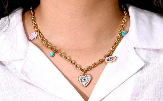 Pink Evil Eye Charm Necklace