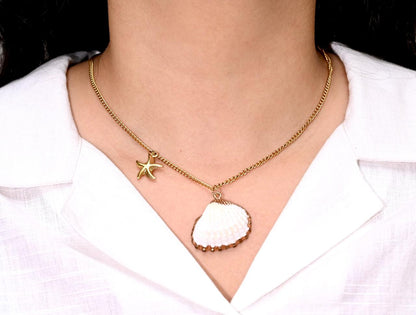 Gold Seashell & Starfish Necklace