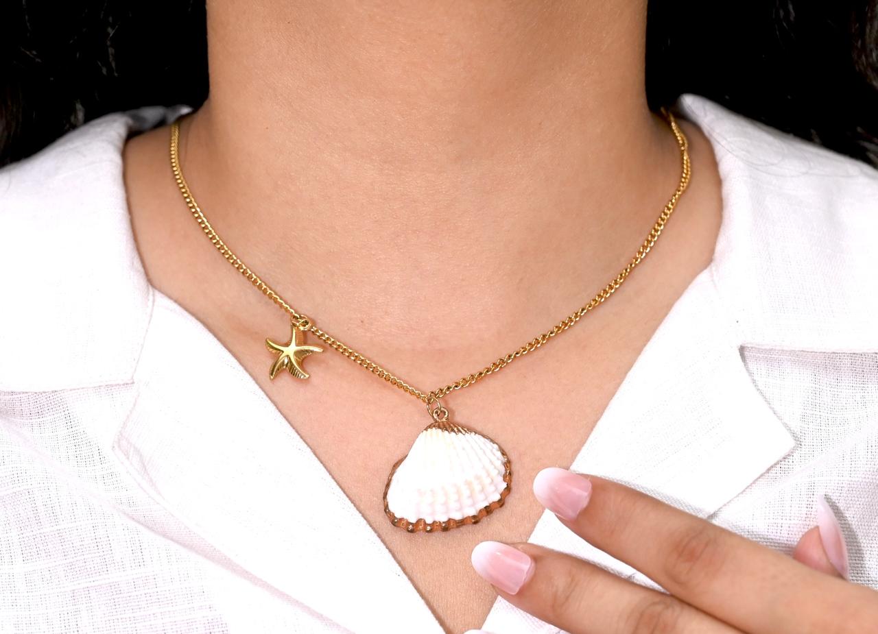 Gold Seashell & Starfish Necklace