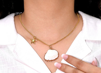 Gold Seashell & Starfish Necklace