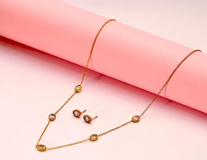 Gold Chain Necklace with Crystal Accents