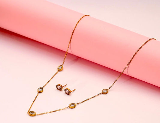 Gold Chain Necklace with Crystal Accents