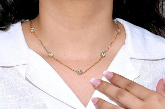 Gold Chain Necklace with Crystal Accents