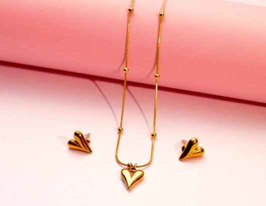 Gold Puffy Heart Pendant Necklace
