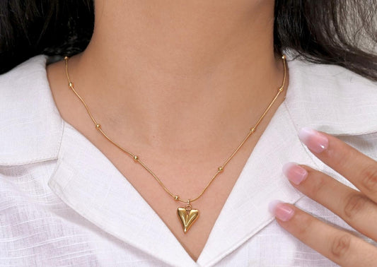 Gold Puffy Heart Pendant Necklace