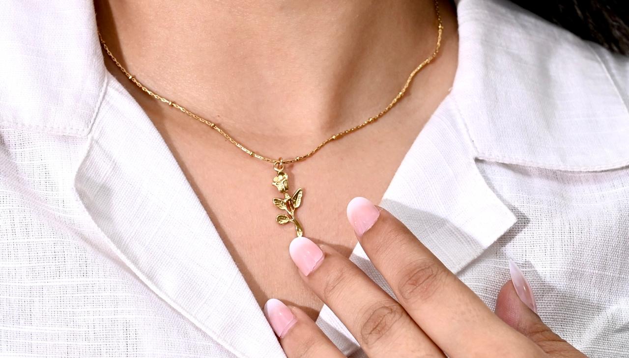 Gold Rose Charm Necklace