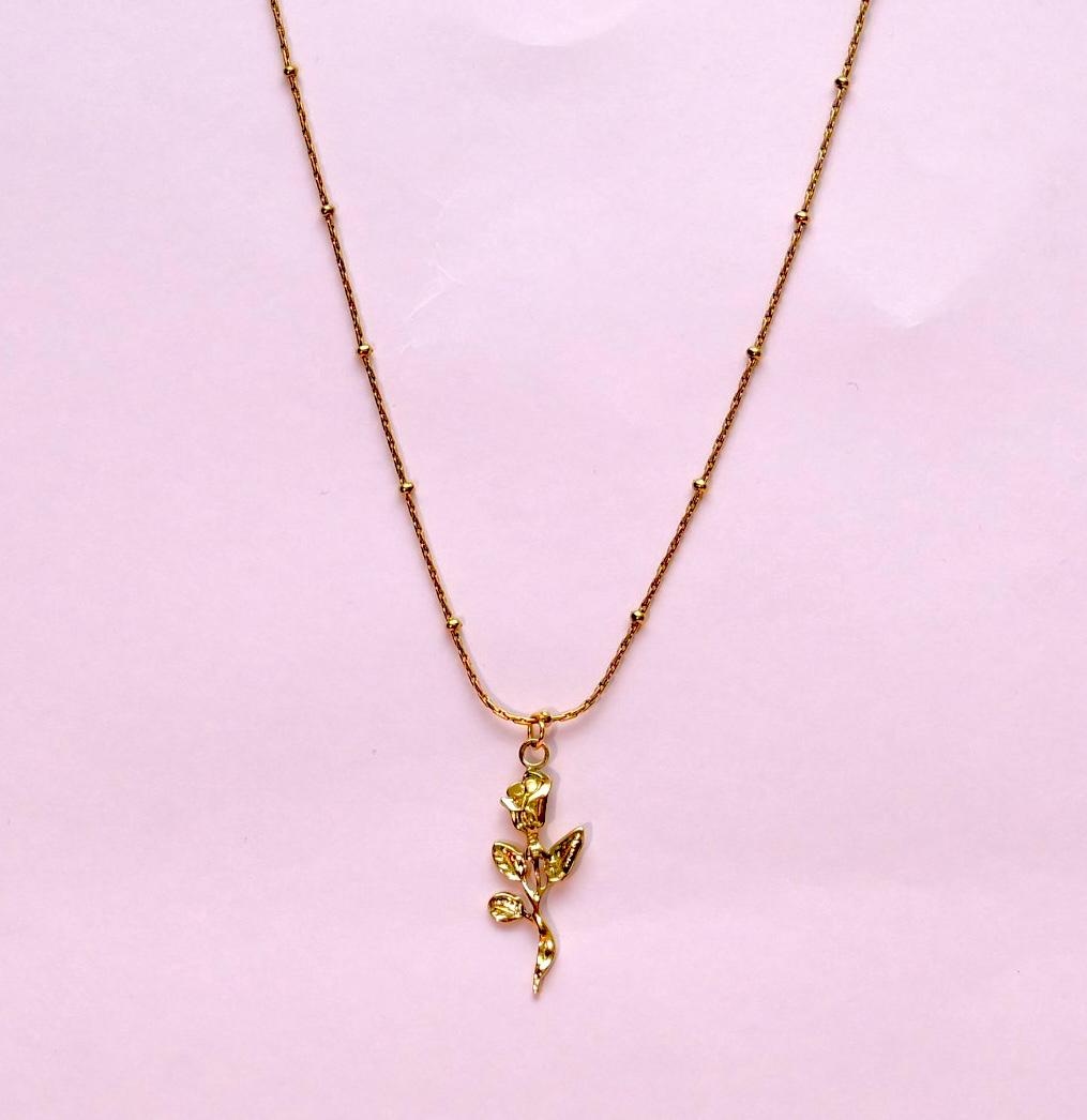 Gold Rose Charm Necklace