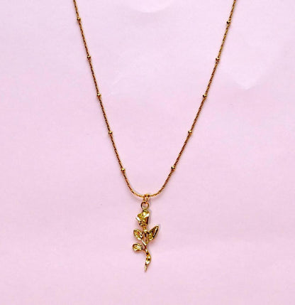 Gold Rose Charm Necklace